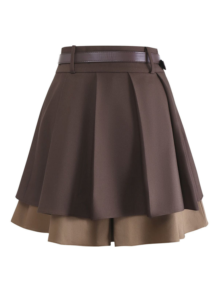 [Prévente] Jupe courte plissée à volants marron style preppy années 60