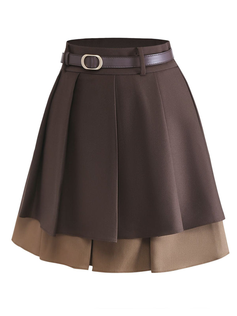 [Prévente] Jupe courte plissée à volants marron style preppy années 60