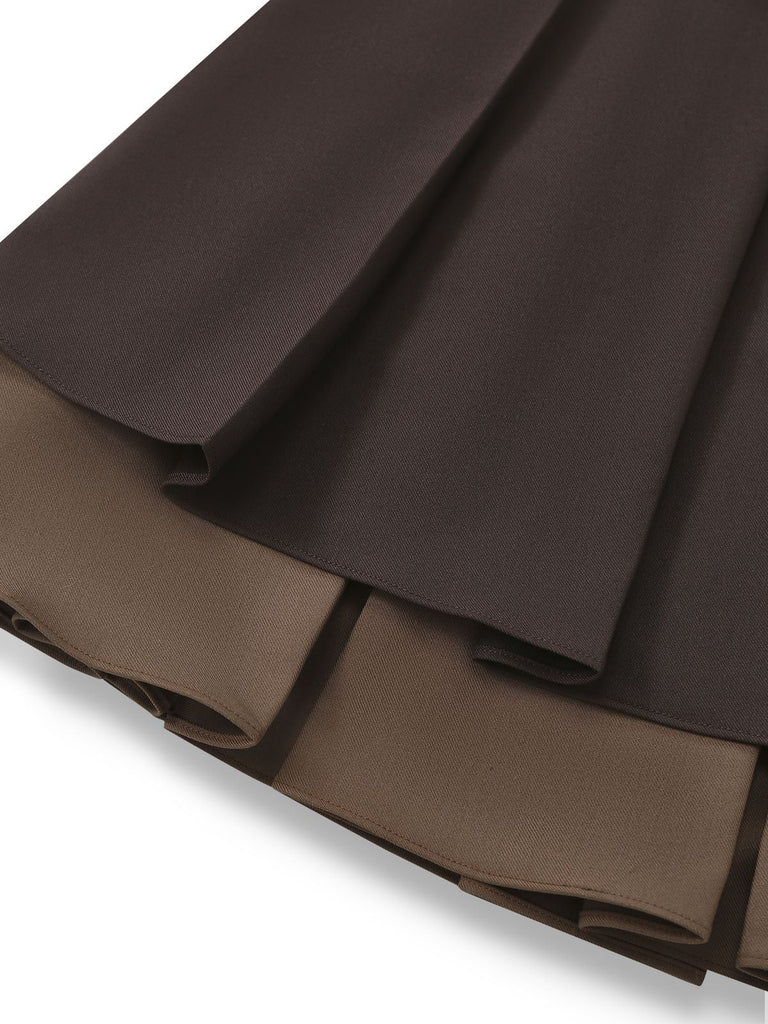 [Prévente] Jupe courte plissée à volants marron style preppy années 60