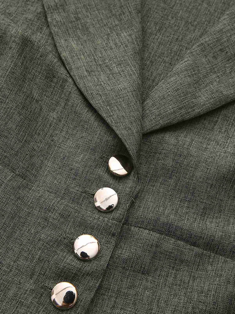 Robe boutonnée col cranté manches lanternes des années 1940