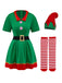 Ensemble de costume de cosplay d'elfe de Noël vert des années 1960
