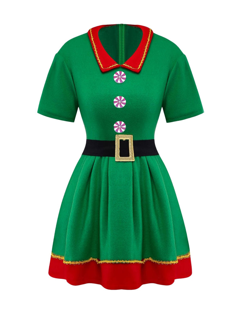 Ensemble de costume de cosplay d'elfe de Noël vert des années 1960