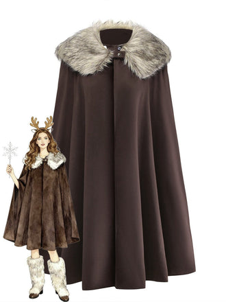 Manteau cape à revers en fausse fourrure des années 1960