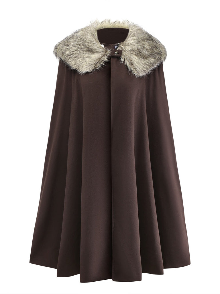 Manteau cape à revers en fausse fourrure des années 1960