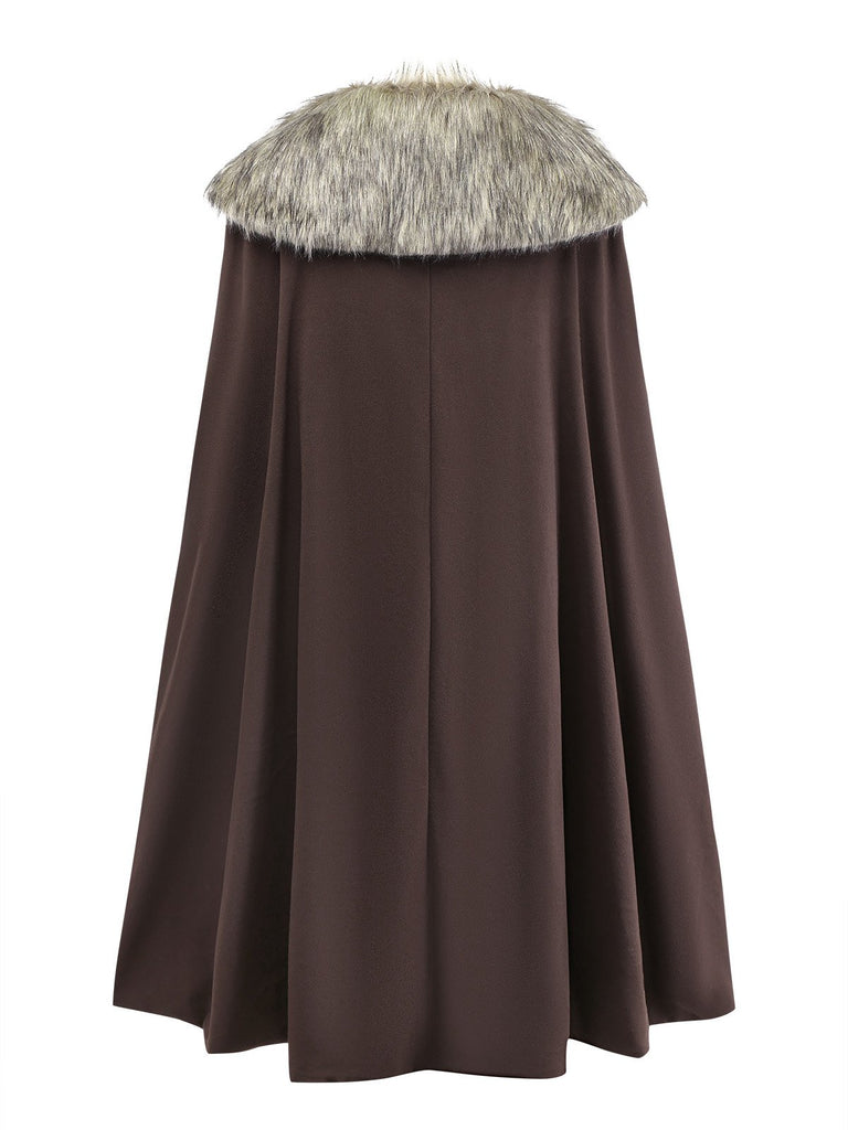 Manteau cape à revers en fausse fourrure des années 1960