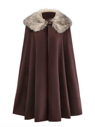 Manteau cape à revers en fausse fourrure des années 1960