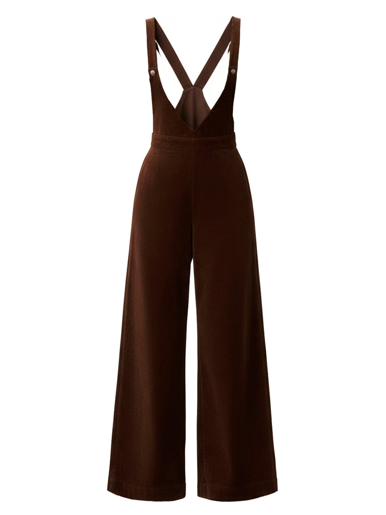 [Prévente] Pantalon à bretelles en sergé marron uni des années 1940