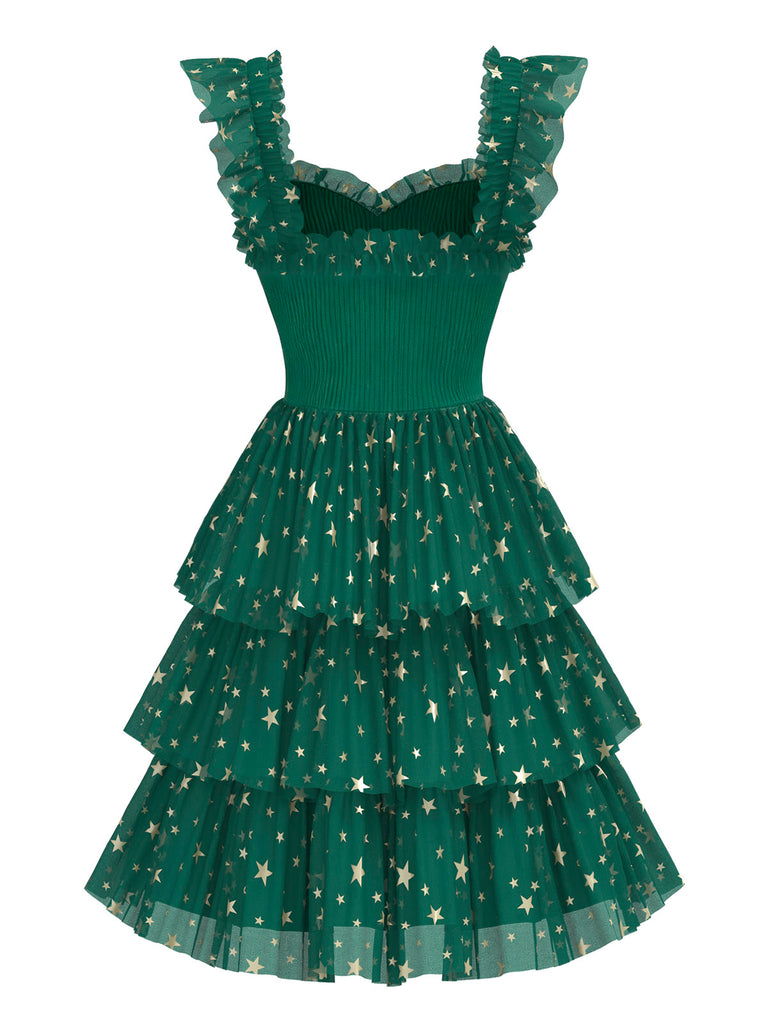 [Pré-vente] Robe à volants en maille avec pompons en forme d'étoiles de Noël années 1970