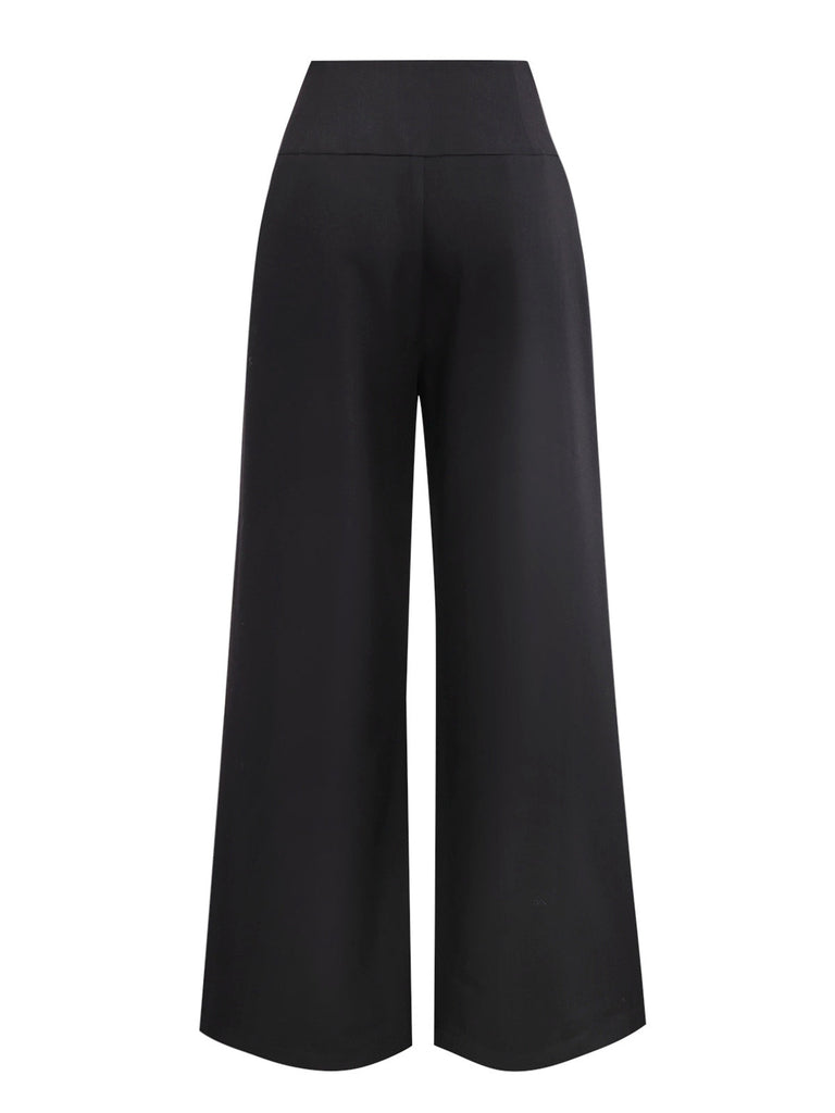 [Prévente] Pantalon noir uni taille haute à lacets des années 40