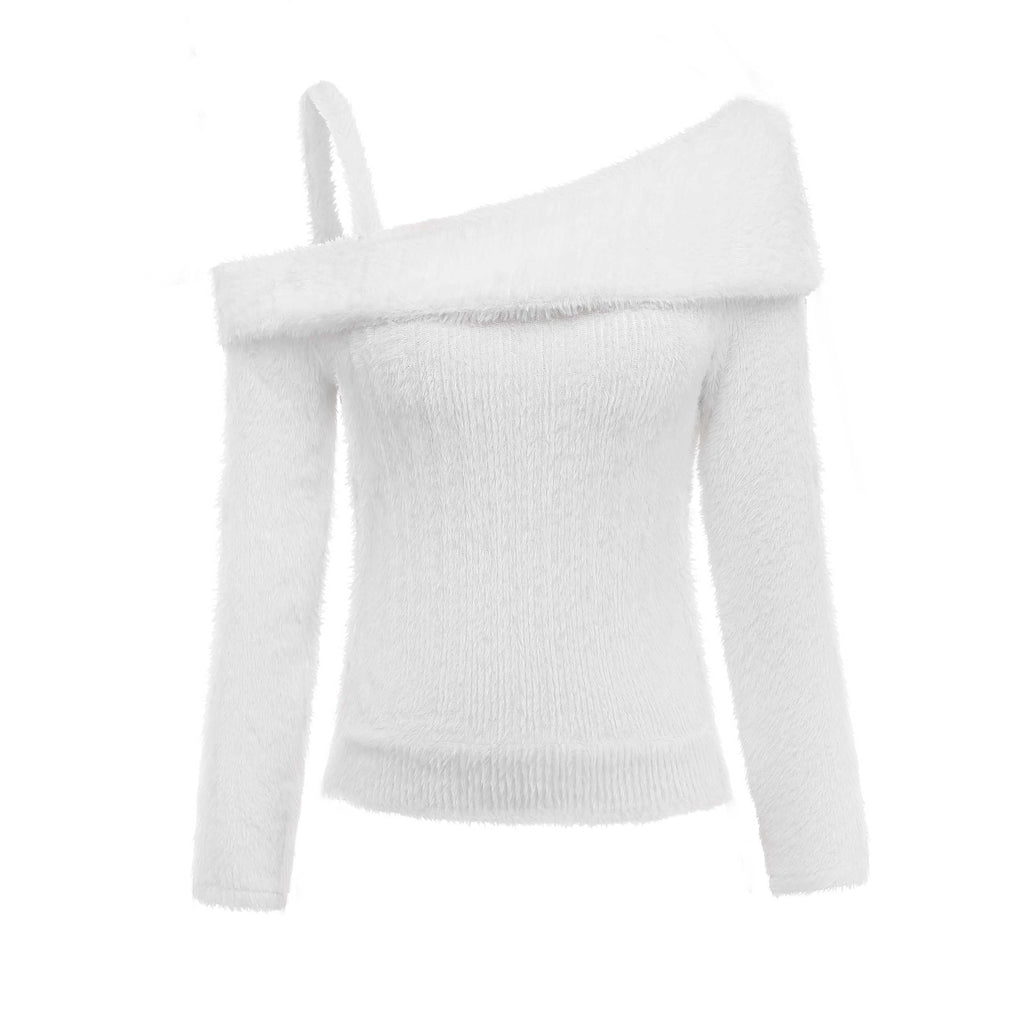 [Prévente] Pull Tricot Pelucheux Blanc Épaule Dénudée Camisole Années 1960