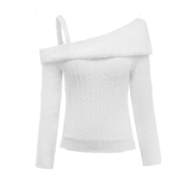 [Prévente] Pull Tricot Pelucheux Blanc Épaule Dénudée Camisole Années 1960