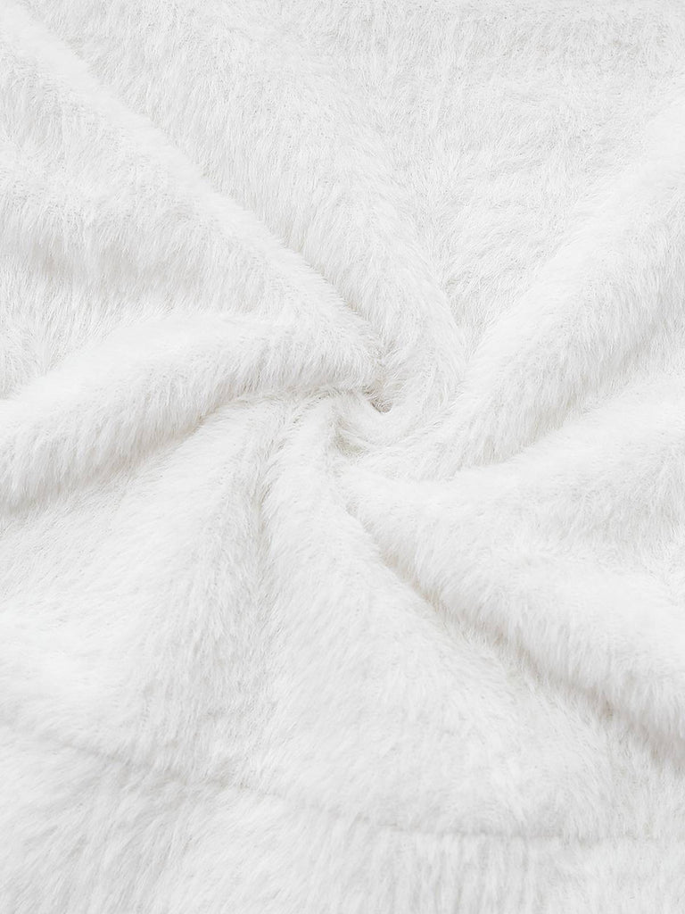 [Prévente] Pull Tricot Pelucheux Blanc Épaule Dénudée Camisole Années 1960