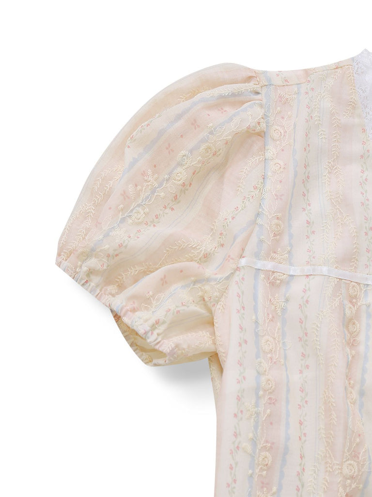 [Prévente] Combinaison en jean bleu broderies florales et nœud papillon années 70