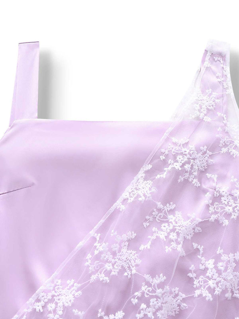 [Prévente] Robe en satin à maille brodée de fleurs violettes des années 1920