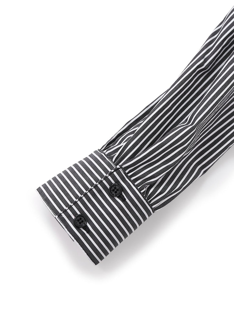 [Prévente] Chemisier noir à rayures verticales col revers à volants années 1940