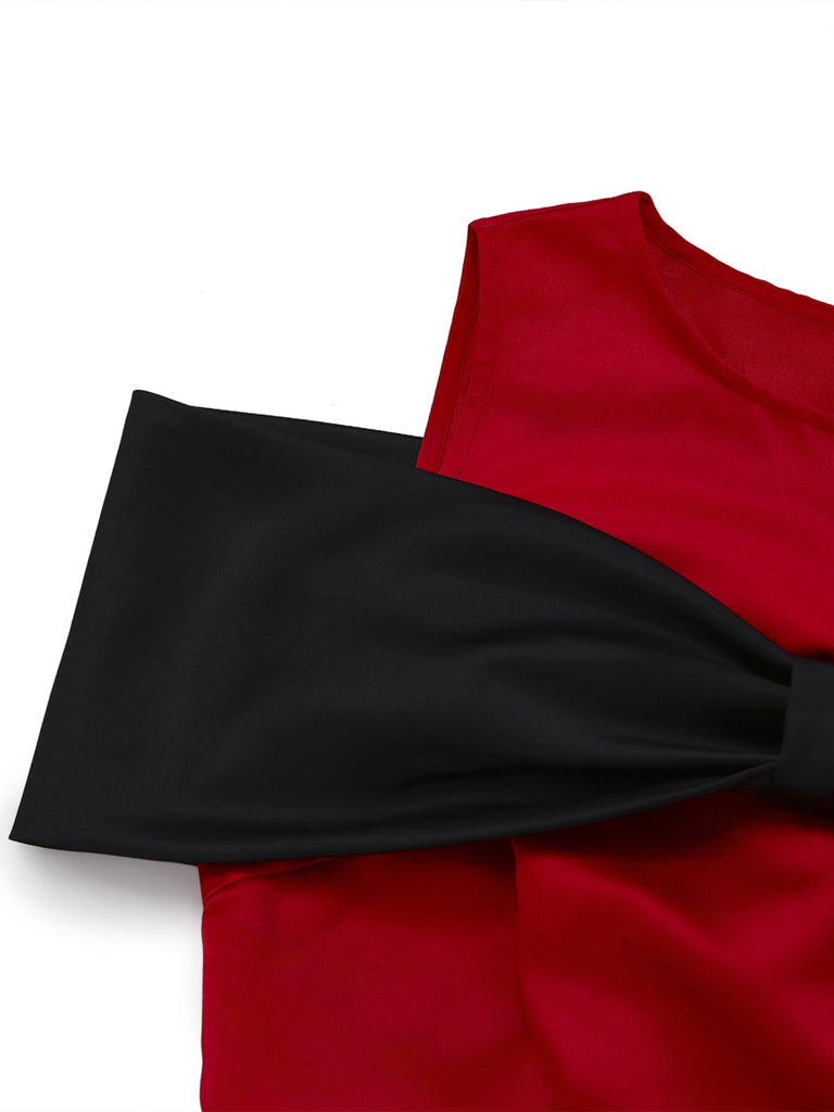 [Prévente] Robe trapèze en satin manches nœud papillon rouge des années 1950