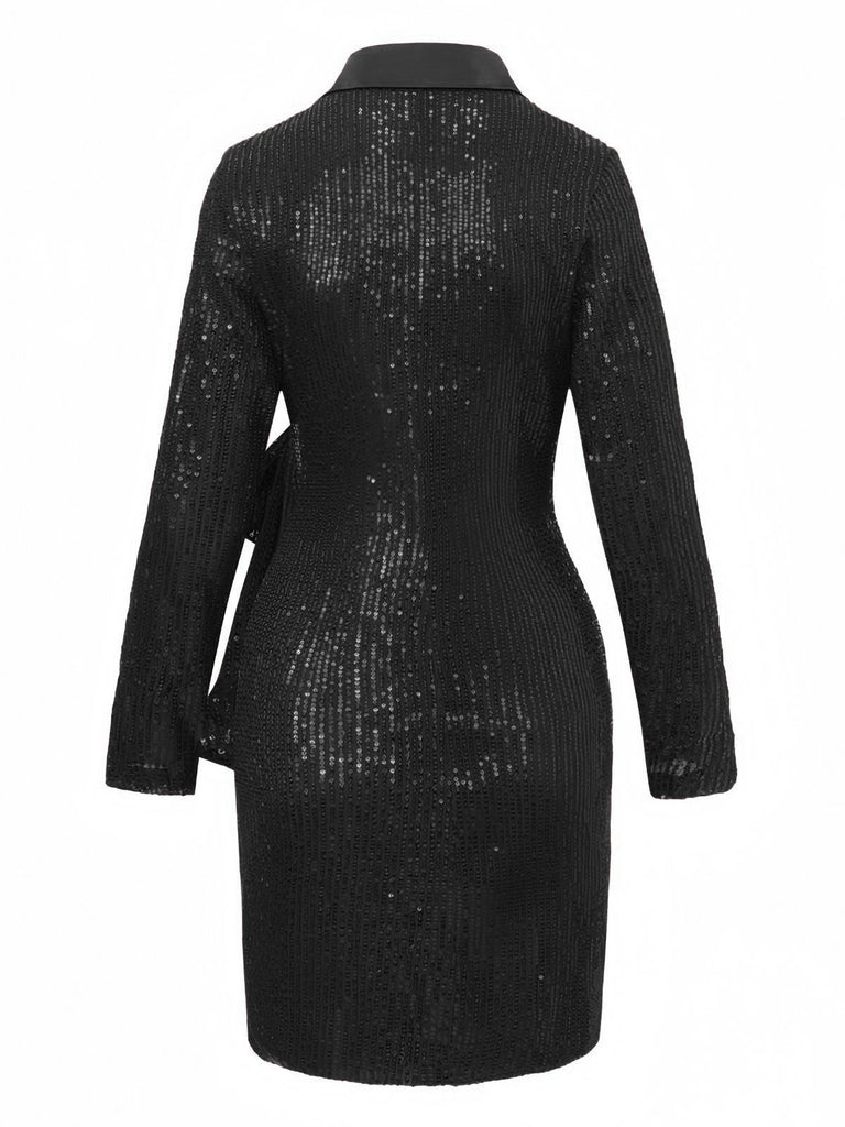 Veste longue pailleté col revers à nouer ceinturée années 1960