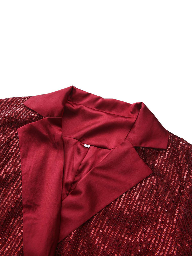 Veste longue pailleté col revers à nouer ceinturée années 1960