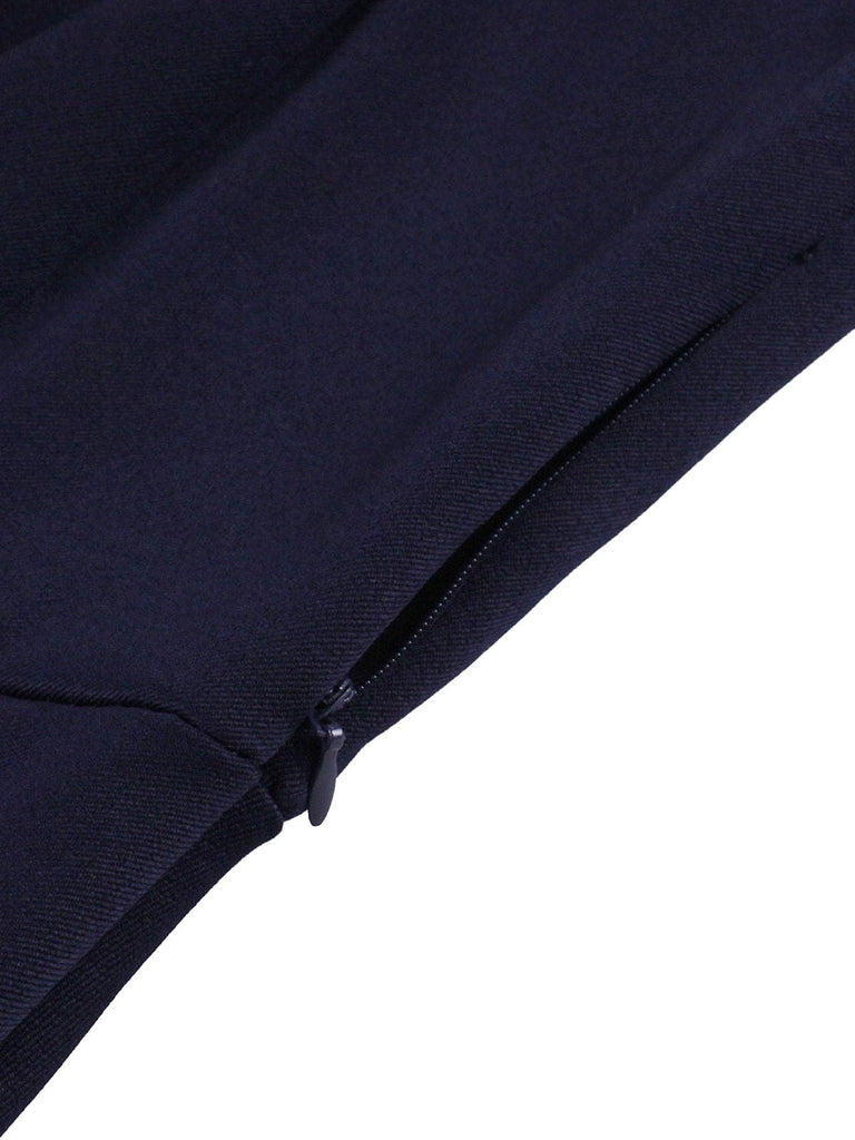 Robe bleu marine style nautique col carré avec ceinture des années 1950