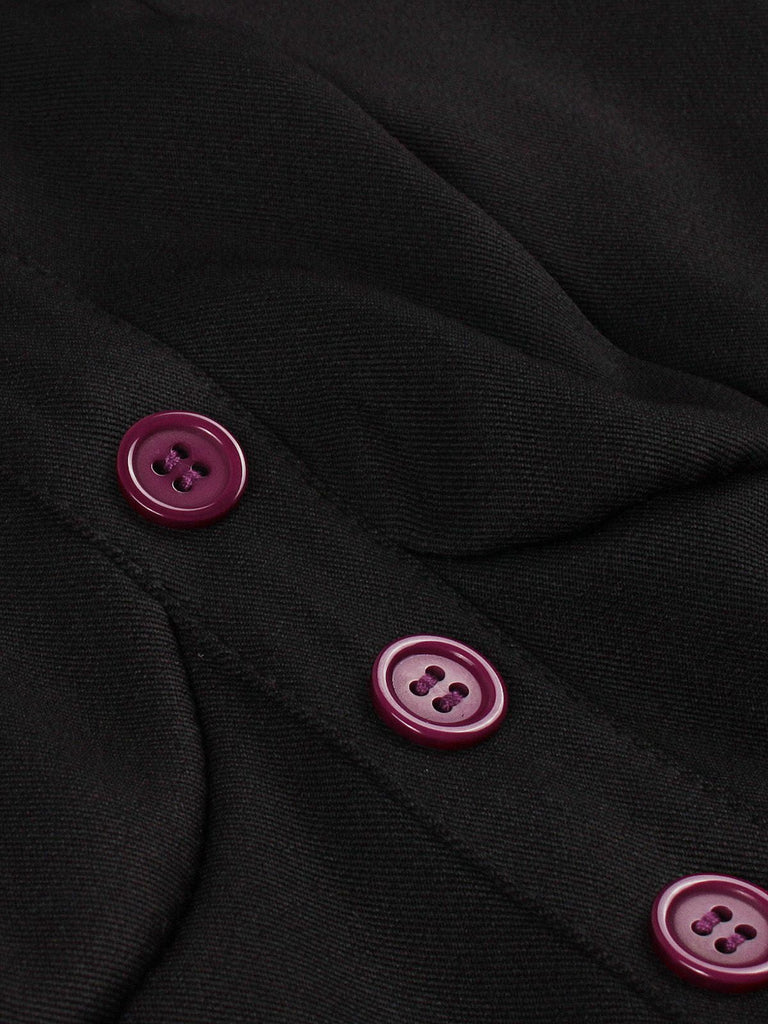 Robe trapèze motif chat larges bretelles rouge violacé des années 1950