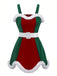 Ensemble robe de Noël avec bordure en peluche rouge et verte des années 1960