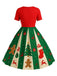 [Pré-vente] [Grande taille] Robe trapèze rouge et verte motif flocon de neige des années 1950