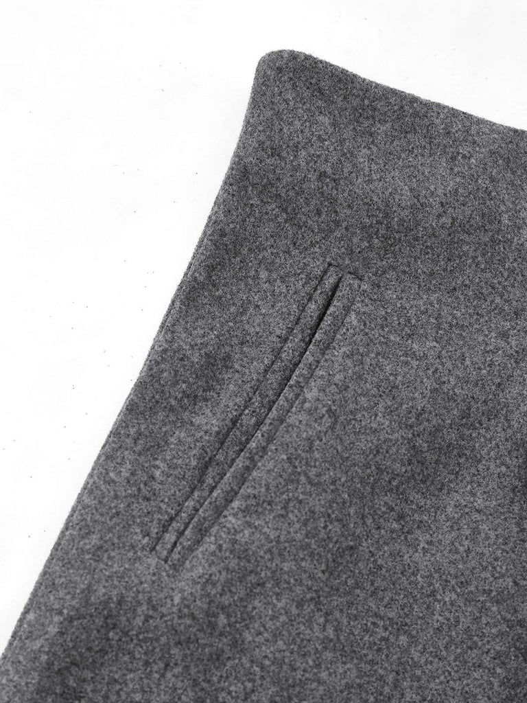 2PCS Blazer gris col revers et jupe plissée trapèze années 1940