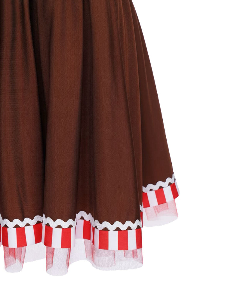 [Pré-vente] Robe patchwork à rayures bonhomme en pain d'épice rouge rouille années 1950