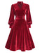 [Prévente] Robe rouge en velours perlé et col en V années 1950