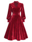 [Prévente] Robe rouge en velours perlé et col en V années 1950