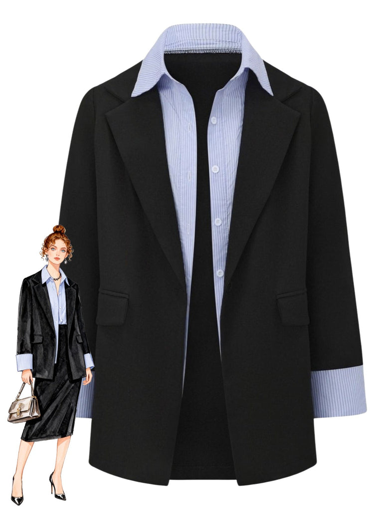 Blazer deux-pièces noir à revers rayé style années 1950