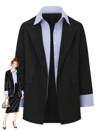 Blazer deux-pièces noir à revers rayé style années 1950