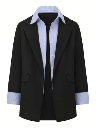 Blazer deux-pièces noir à revers rayé style années 1950