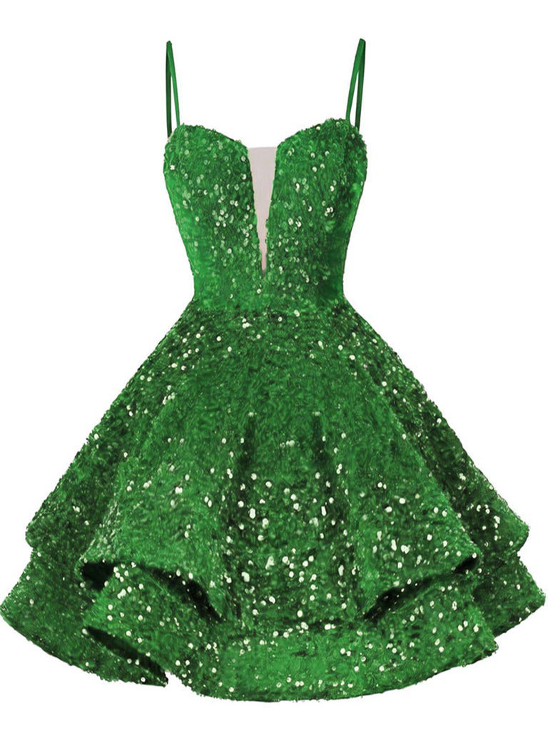 Robe de soirée bleu à paillettes décolleté en V profond et lacets années 1950