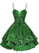 Robe de soirée bleu à paillettes décolleté en V profond et lacets années 1950