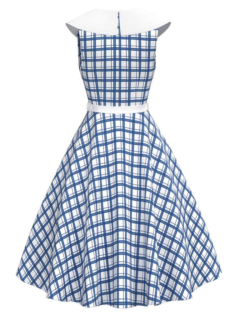 [Prévente] Robe bleue à carreaux col marin sans manches des années 50