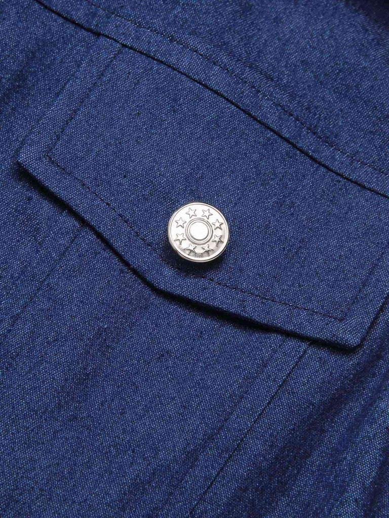 [Prévente] Robe trapèze en denim de coton bleu foncé des années 1940