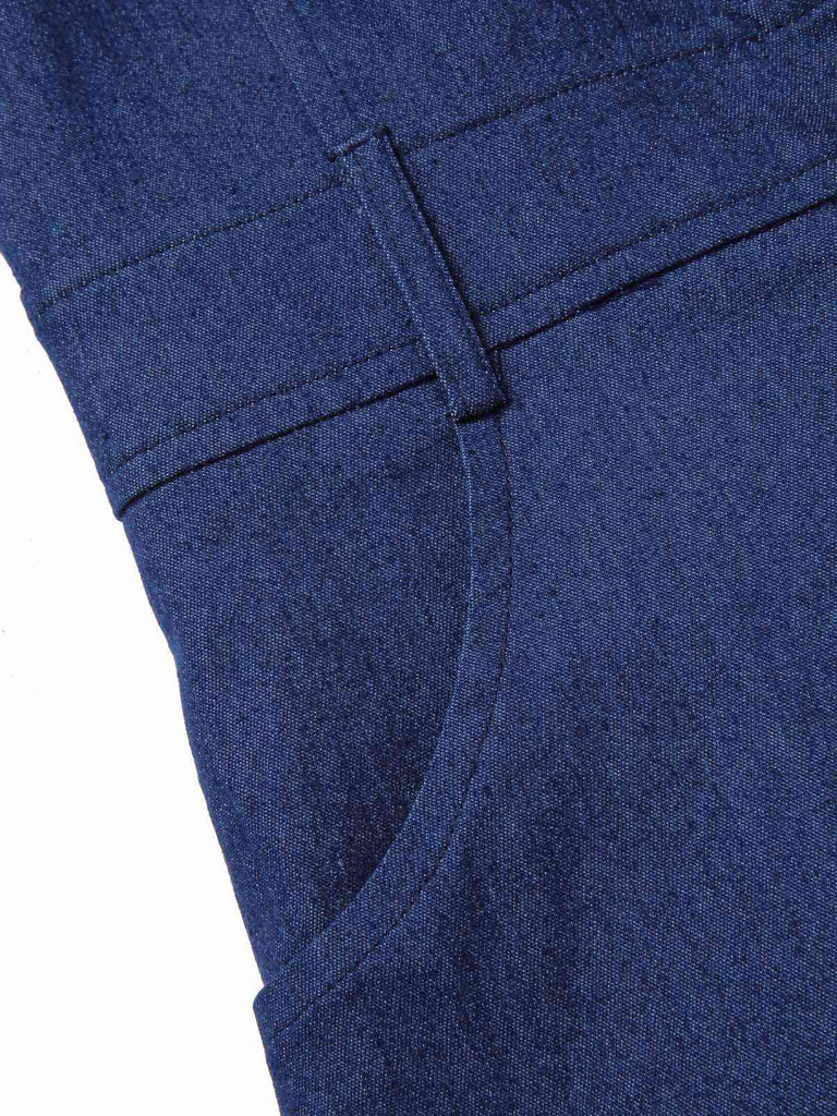 [Prévente] Robe trapèze en denim de coton bleu foncé des années 1940