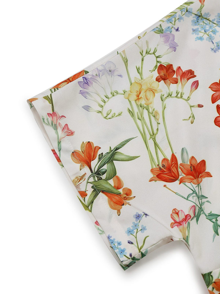 [Prévente] [Grande Taille] Robe blanche à col V et fronces fleuries années 30