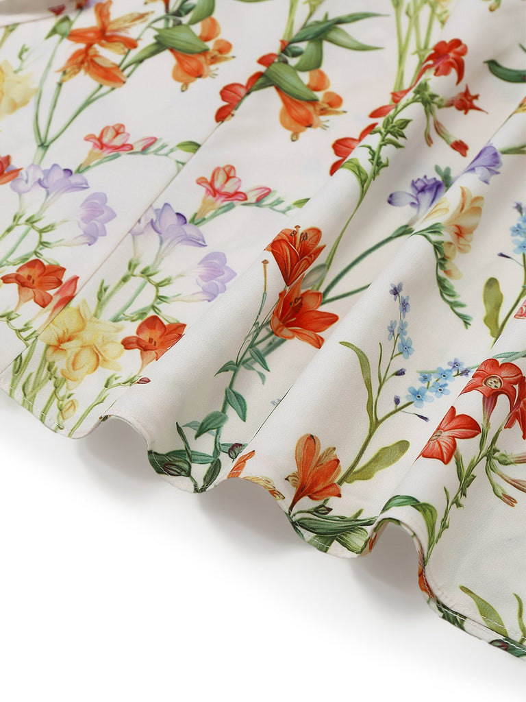 [Prévente] [Grande Taille] Robe blanche à col V et fronces fleuries années 30