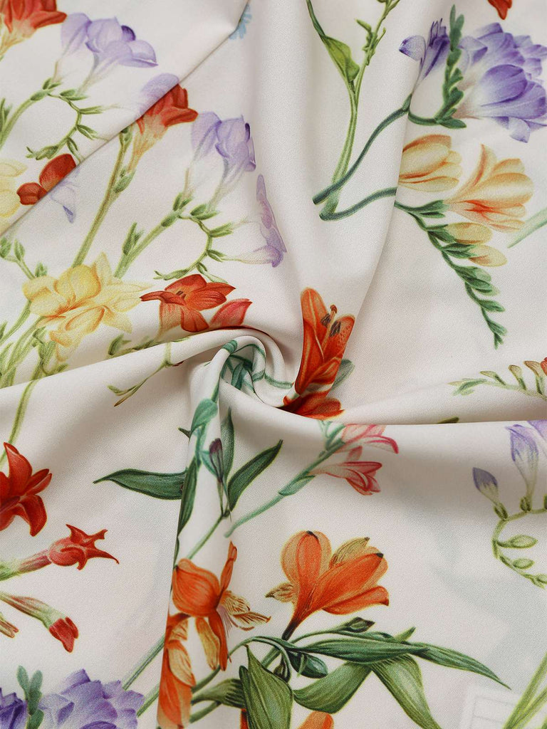 [Prévente] [Grande Taille] Robe blanche à col V et fronces fleuries années 30