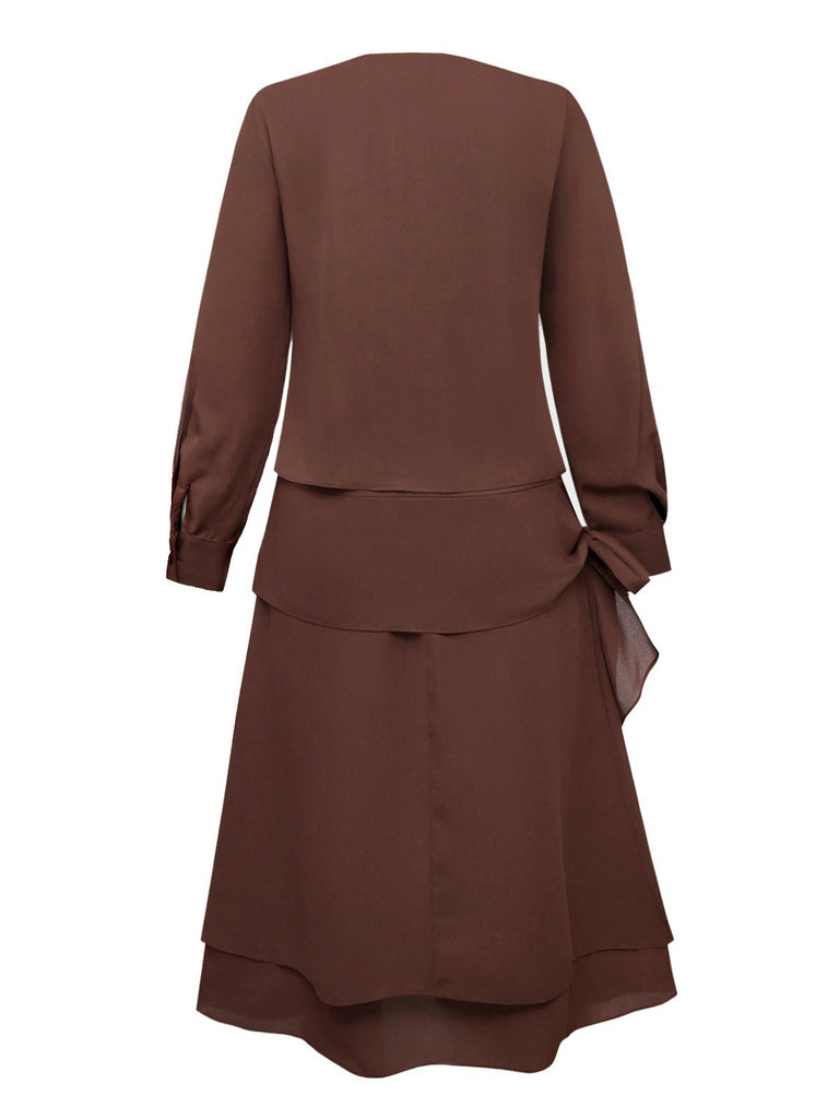 Robe Marron  à Ceinture et Nœud Papillon Années 1920