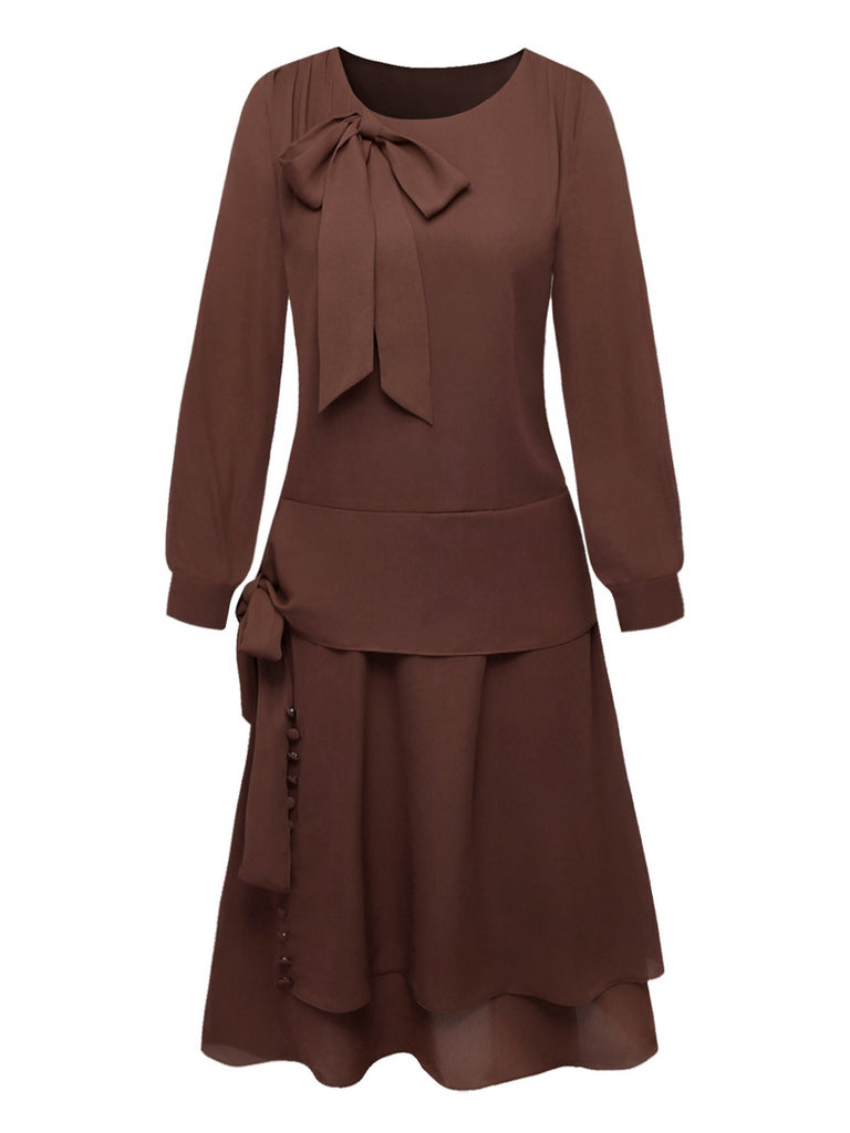 Robe Marron  à Ceinture et Nœud Papillon Années 1920
