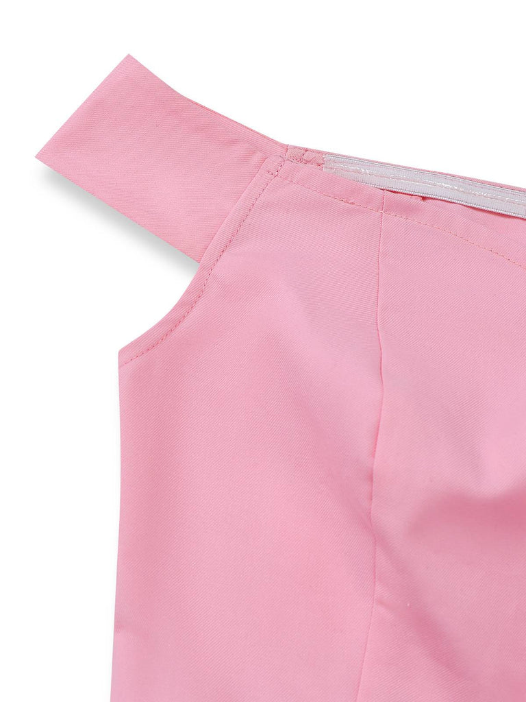 [Prévente] Robe rose épaules dénudées et décolleté cœur en résille années 50