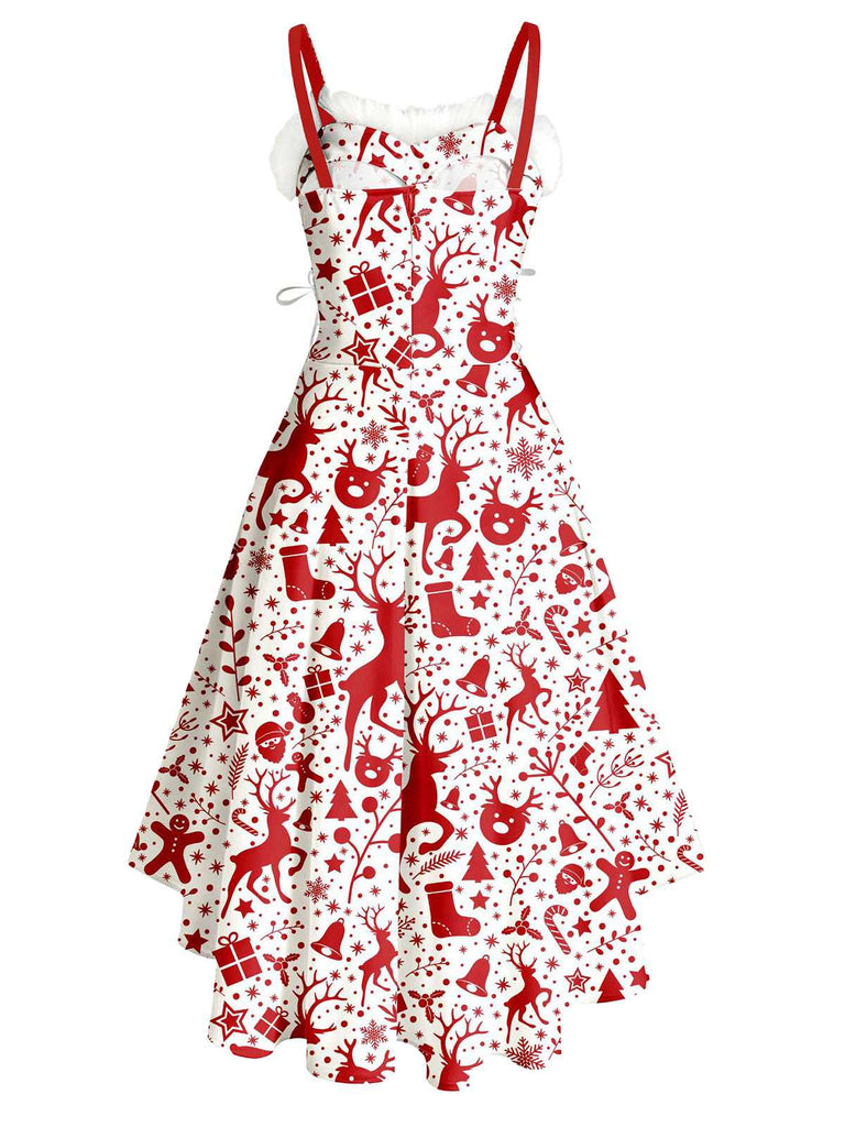 Robe de Noël tartan à ourlet asymétrique bordé de fourrure des années 1950