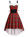 Robe de Noël tartan à ourlet asymétrique bordé de fourrure des années 1950