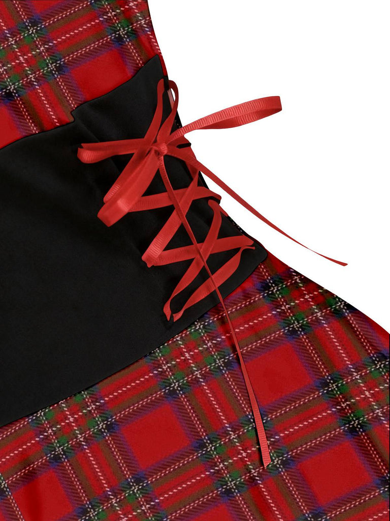 Robe de Noël tartan à ourlet asymétrique bordé de fourrure des années 1950