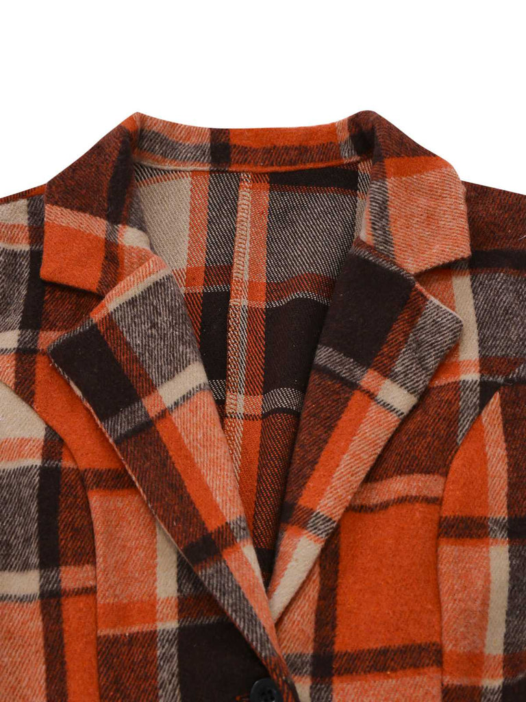 Veste à carreaux orange ourlet asymétrique et revers des années 1950