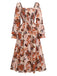 Robe multicolore fleurs manches smockées et cintrées années 1930