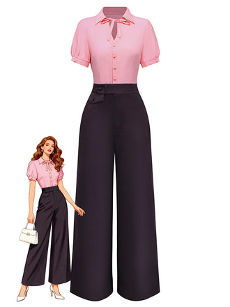 [Prévente] Combinaison rose et grise col nœud papillon et revers années 1930